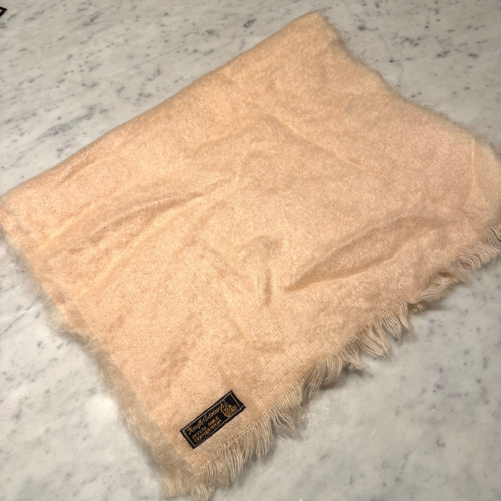 Forsyth of Edinburgh Mohair Scarf Wrap Peach Fuzzy Wool Made in Scotland 24x70